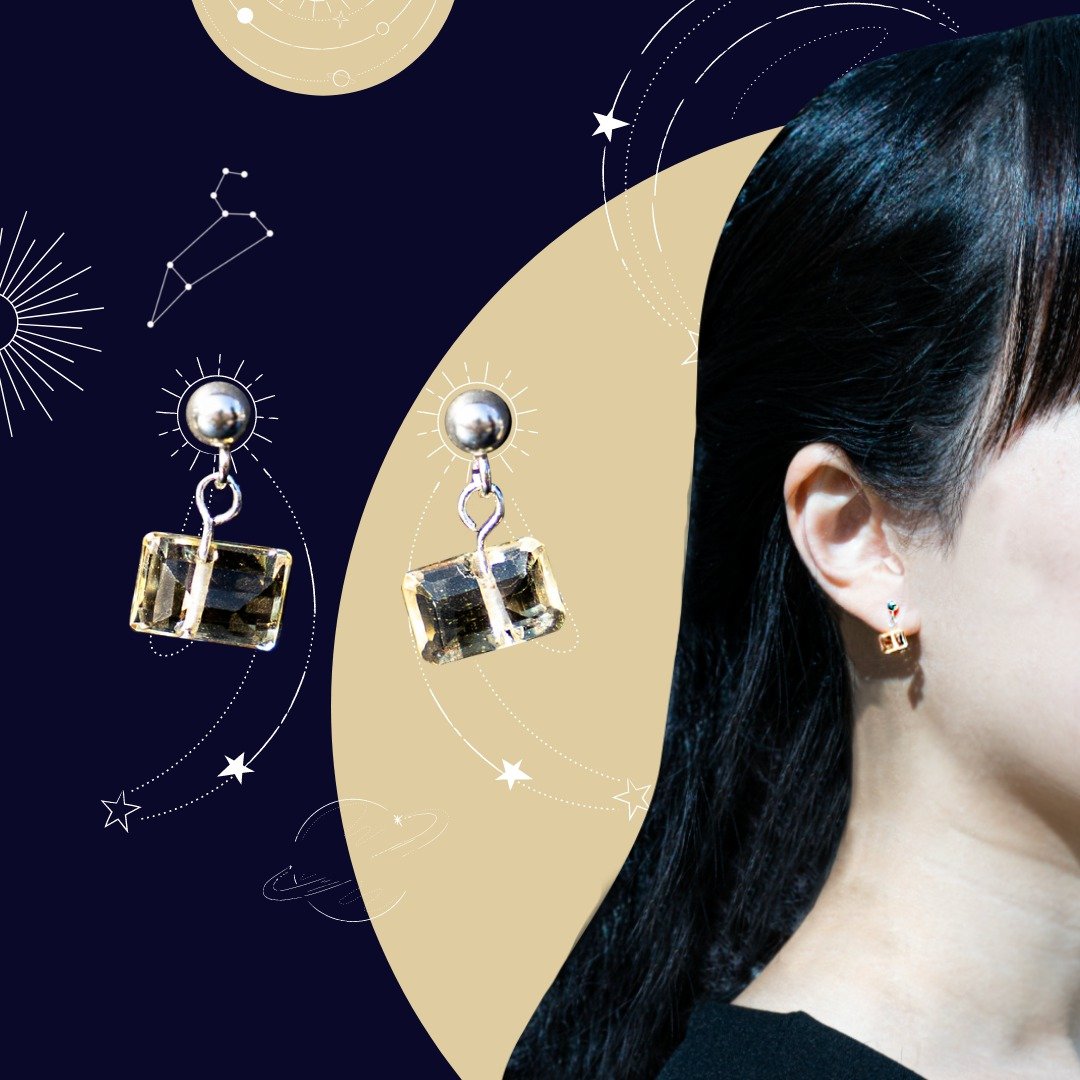 925纯银水晶耳环 -12星座女生诞生石【 狮子座 の 黄水晶 】 - 耳环/耳夹 - 纯银 黄色