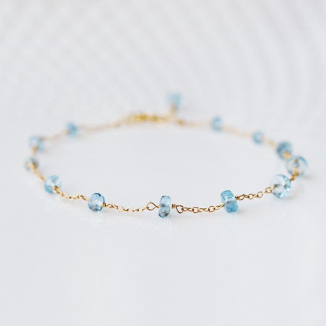 Deep Blue Aquamarine Button Cut Bracelet Sharon - 手链/手环 - 宝石 蓝色