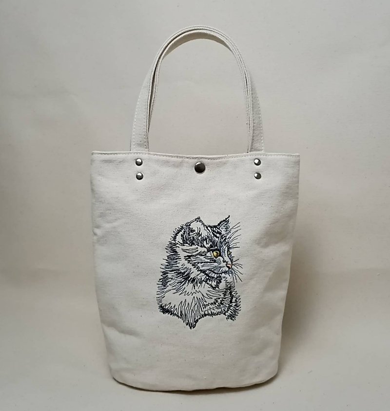 猫  刺绣  小提袋  胚布袋 手提包 - 手提包/手提袋 - 棉．麻 