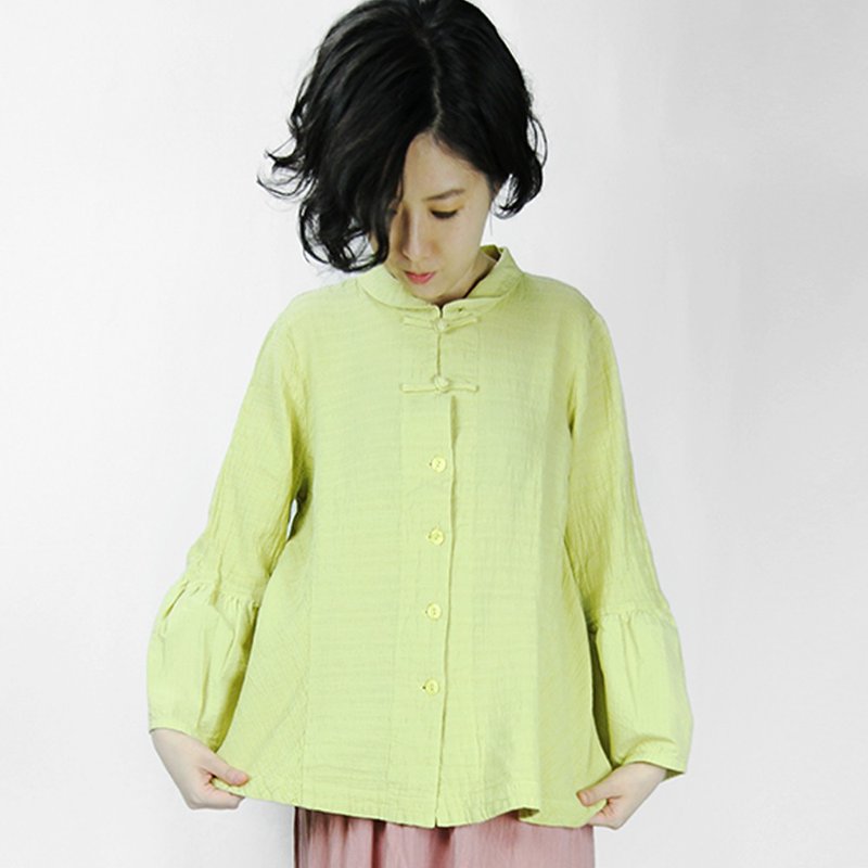 【声声慢】中国结衣领佐泡泡袖设计型上衣 - 女装上衣 - 棉．麻 