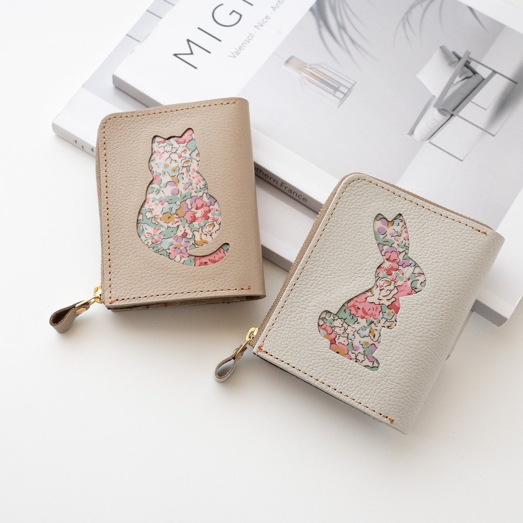BOX 型零钱袋 L 型皮夹【Liberty 猫・Liberty 兔】真皮 HW65K - 皮夹/钱包 - 真皮 咖啡色