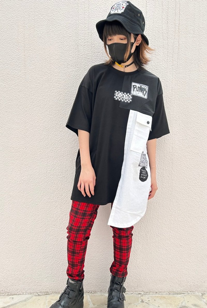 拼接补丁大尺寸T恤 / F size / hellcatpunks / hcp-t-0208 - 女装 T 恤 - 棉．麻 黑色