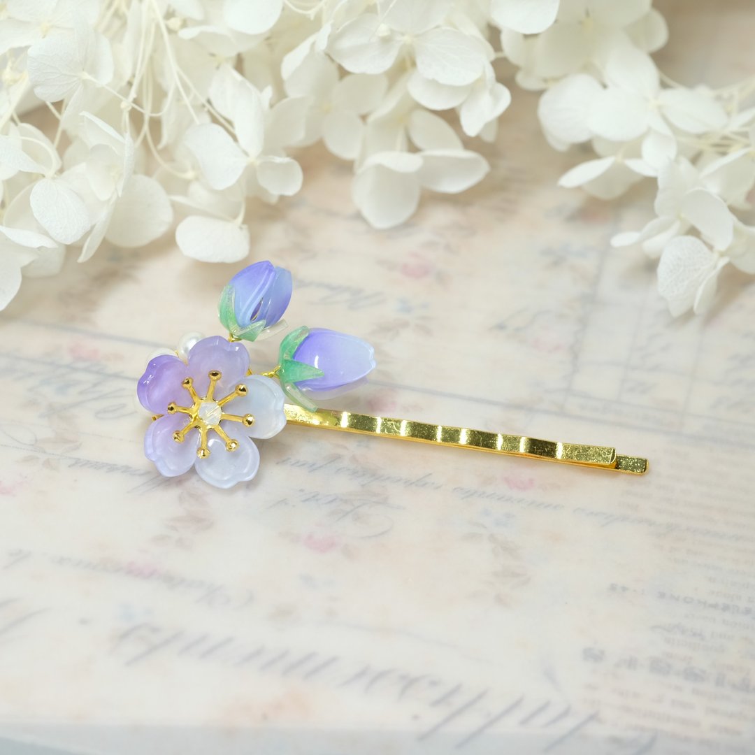 樱花花蕾一字夹 -蓝紫色-【等待自己的春天】 - 发饰 - 树脂 蓝色
