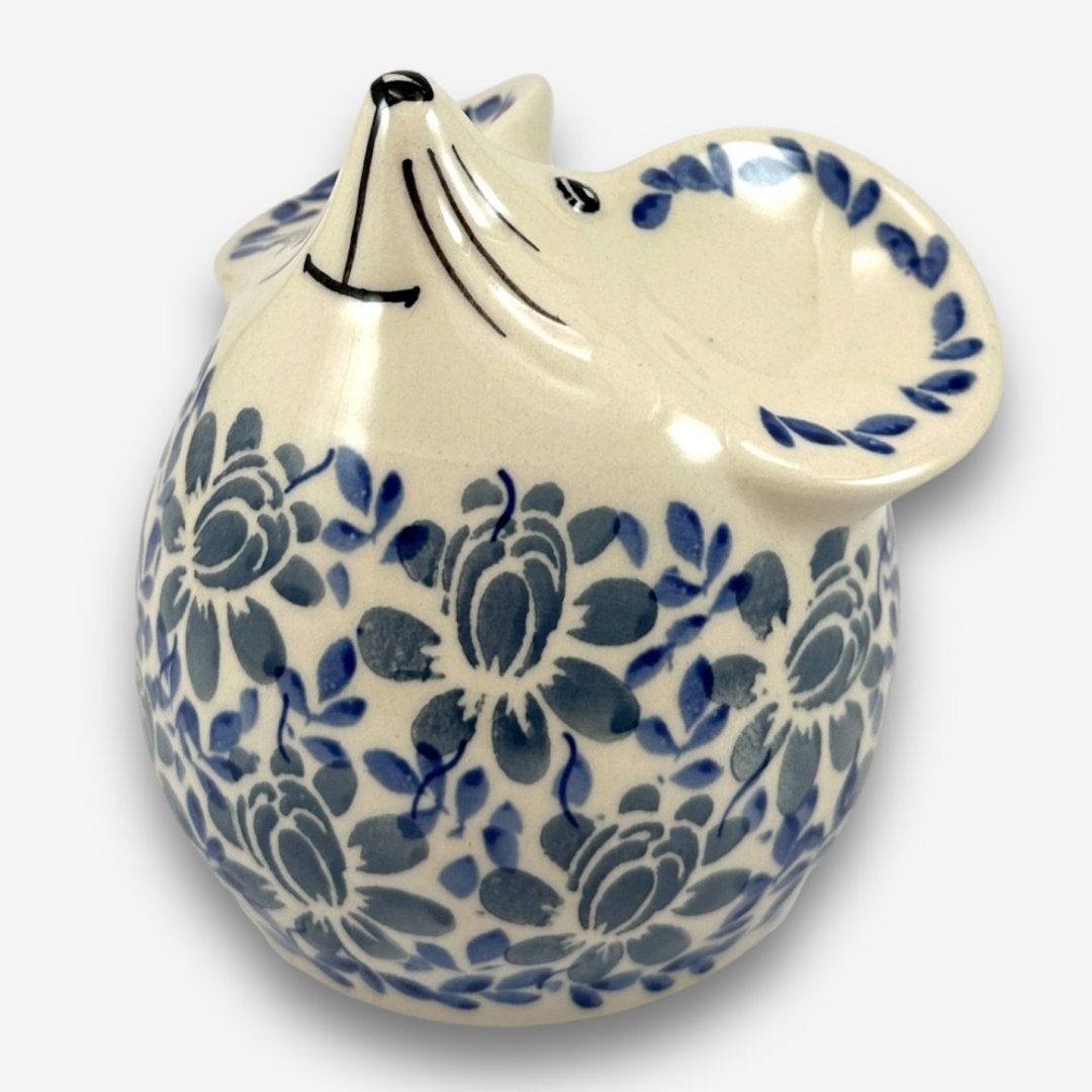 波兰手绘手工陶-老鼠存钱筒 11cm 一抹蓝彩系列 设计师款 - 储蓄罐 - 陶 蓝色