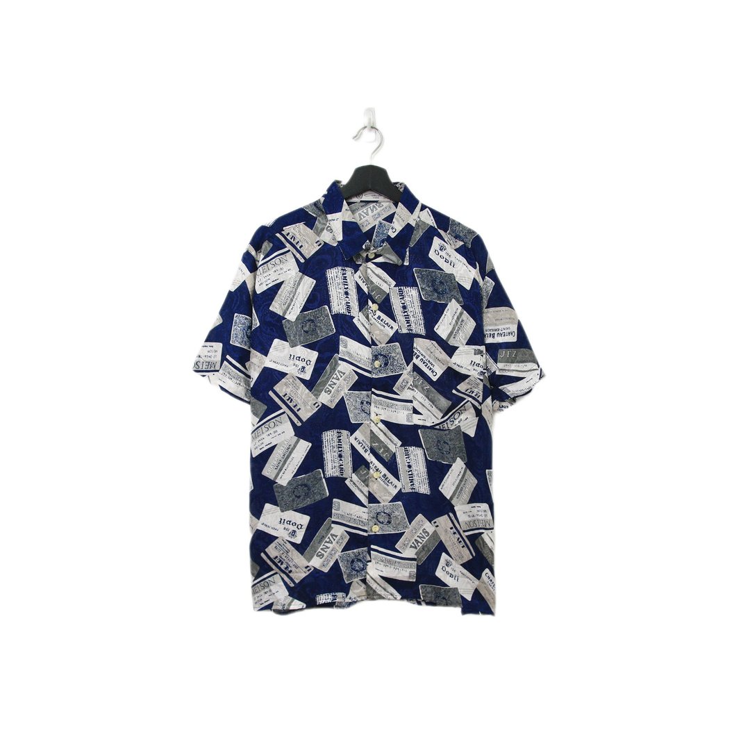 Back to Green-丝滑花衬衫 深蓝底卡片 sw-04/vintage shirts - 男装衬衫 - 聚酯纤维 