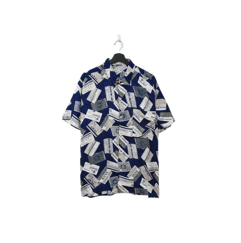 Back to Green-丝滑花衬衫 深蓝底卡片 sw-04/vintage shirts - 男装衬衫 - 聚酯纤维 