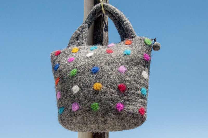 天然羊毛毡轻便包/手拿包/侧背包/肩背包/旅行包/托特包-彩虹点点 - 手拿包 - 羊毛 多色