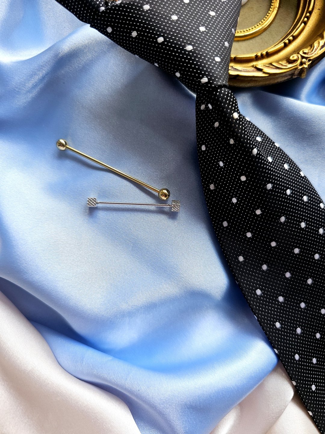 金色/银色方块绅士领条Collar Bar复古男士首饰vintage古董饰品 - 领带/领带夹 - 其他金属 