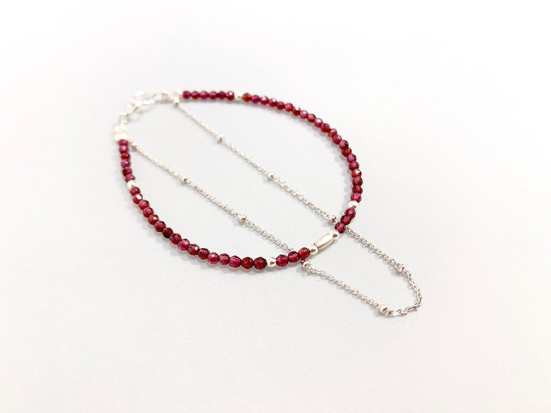 Ops garnet silver bracelet-纯银/手链/细致/石榴石/海底轮/酒红 - 手链/手环 - 宝石 红色