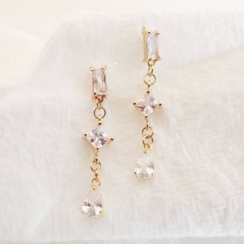 ::优雅锆石系列:: 锆石耳饰耳环 甜美浪漫耳饰 - 耳环/耳夹 - 其他金属 