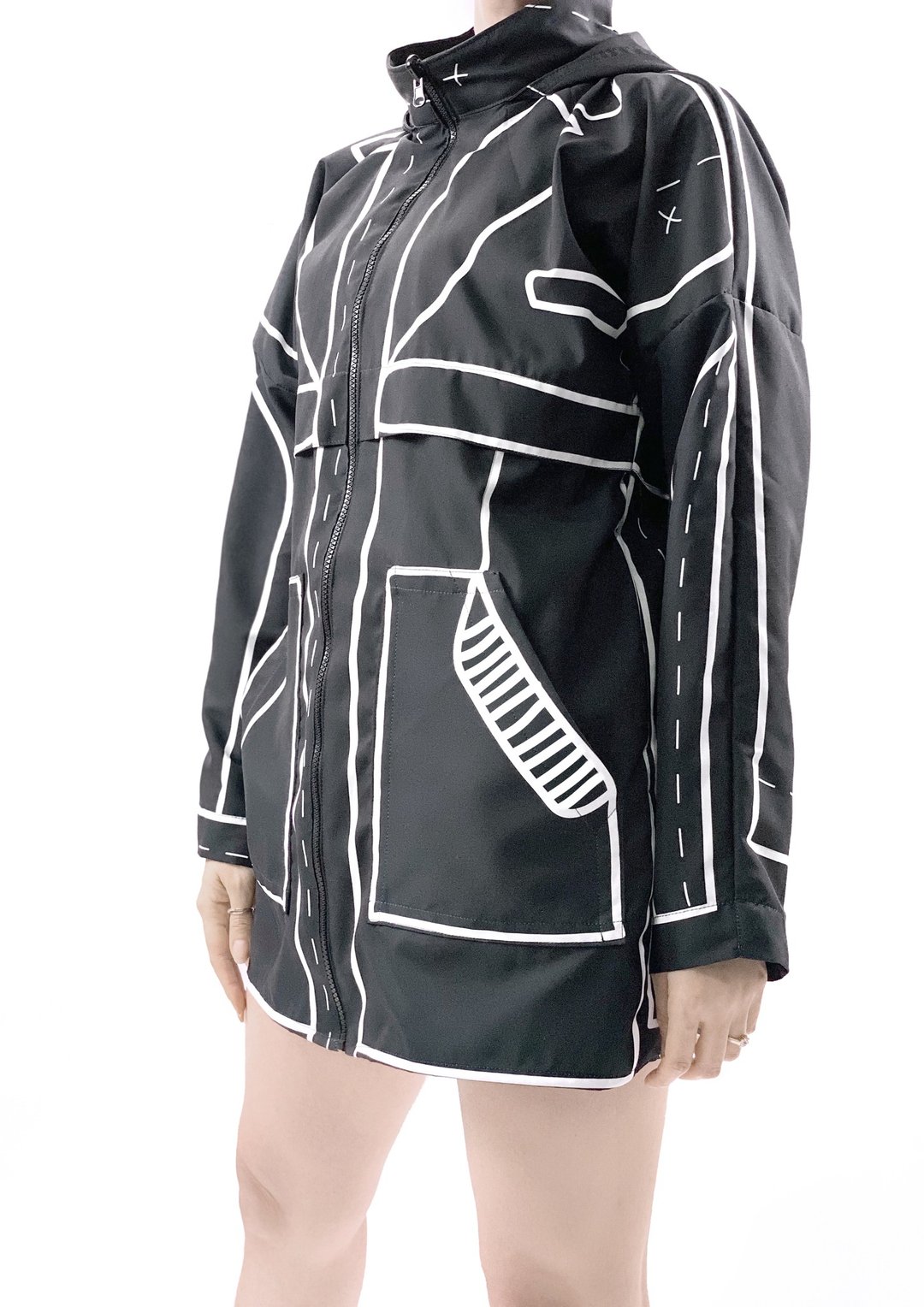 Jacket with Hood / Sketch-print - 女装休闲/机能外套 - 其他材质 黑色