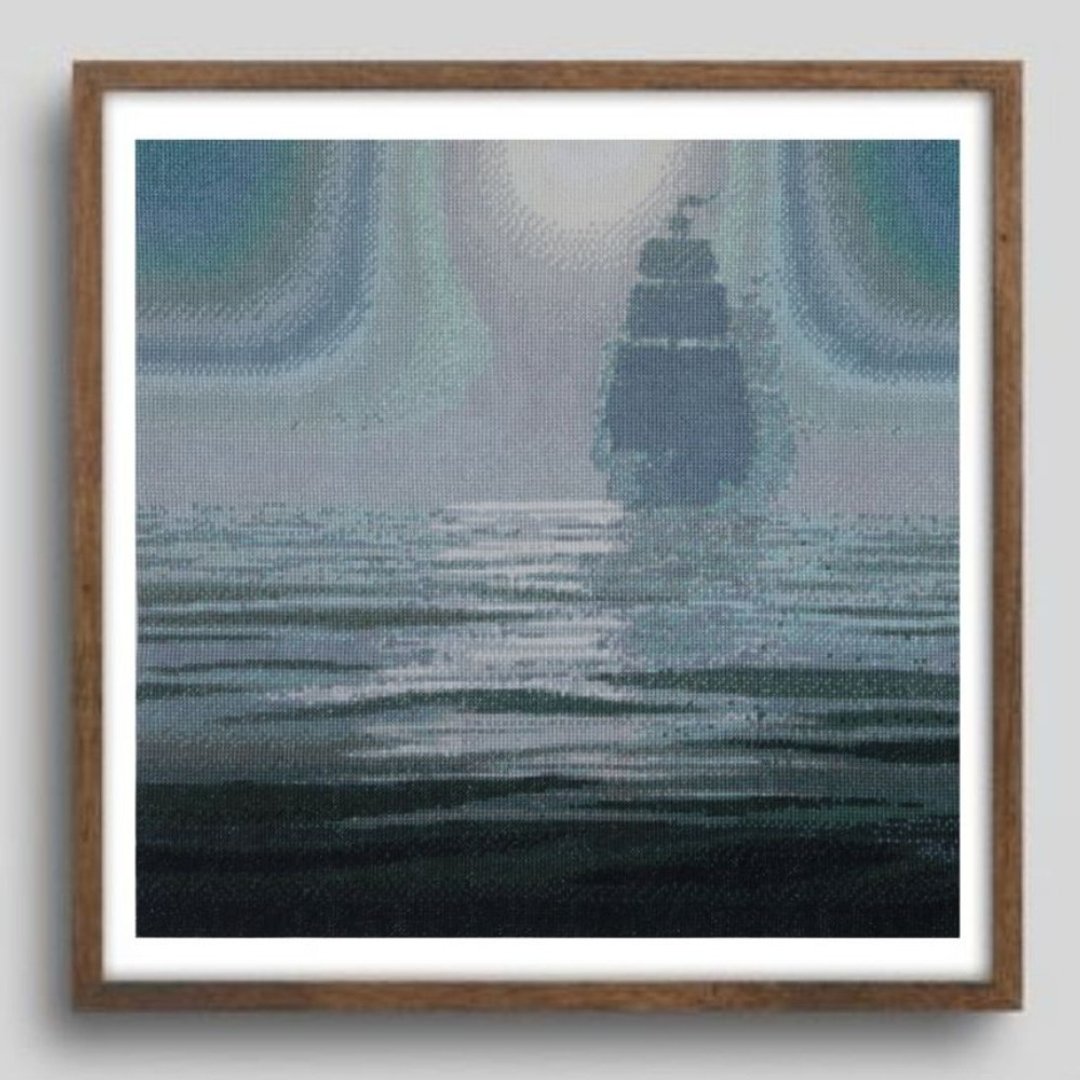 Handmade Seascape Thread Painting Canvas Wall Art Picture for Living Room Decor - 海报/装饰画/版画 - 棉 蓝色