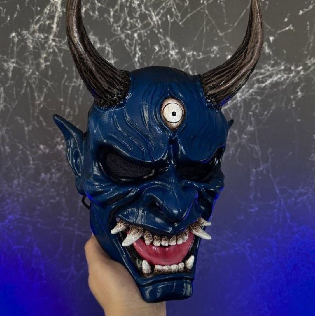DBD Oni 面具蓝色可穿戴，日本恶魔面具，黑暗般若面具，Oni 装饰 - 口罩 - 树脂 蓝色