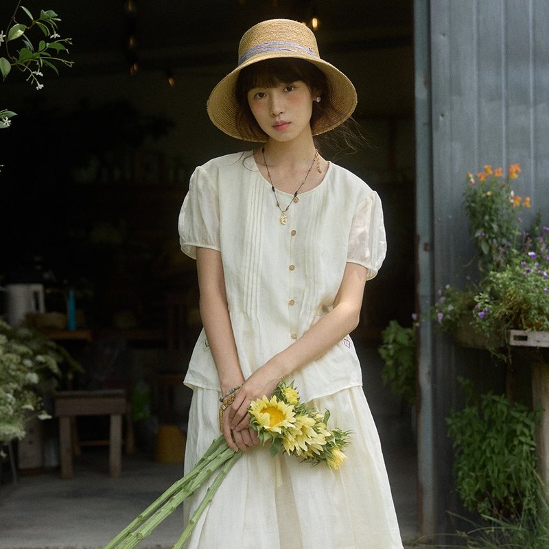 菱格印花衬衫半裙套装|衬衫|裙子|夏款|Sora-1844 - 女装衬衫 - 棉．麻 