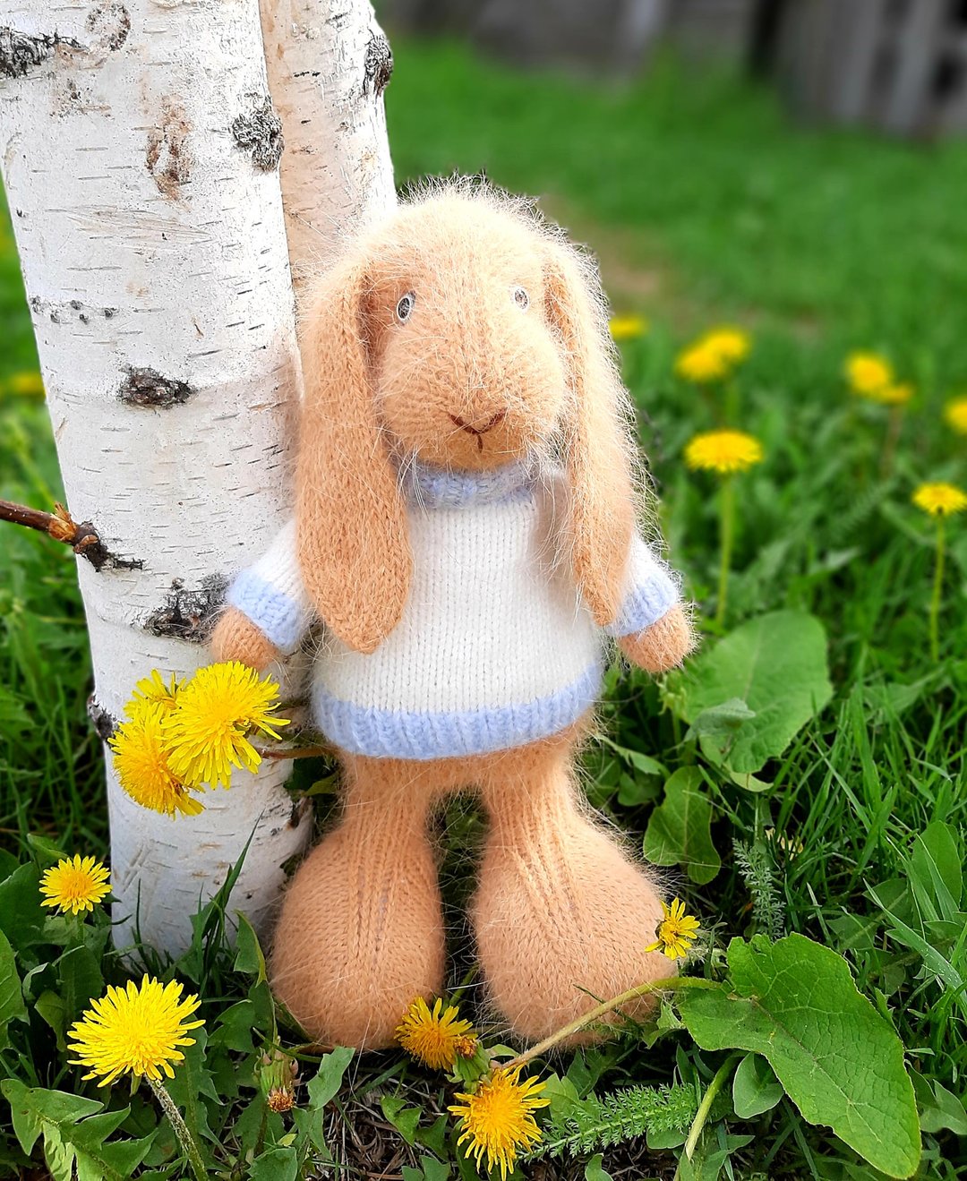 Soft fluffy bunny toy Angora rabbit toy Bunny lover best gift Knitted bunny doll - 玩具/玩偶 - 羊毛 橘色