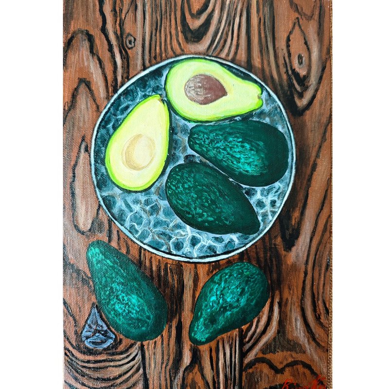 逼真的牛油果静物画 木板背景 现代厨房装饰美食艺术 作者 RinaAr - 墙贴/壁贴 - 其他材质 多色