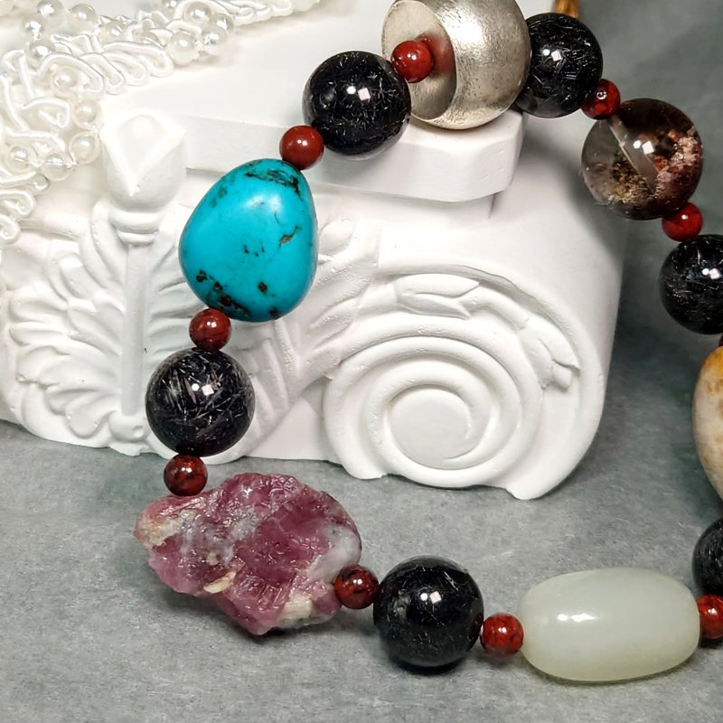 手链 黑钛晶 绿松石 碧玺 和田玉 珊瑚玉 红幽灵水晶 红碧玉 银饰 - 手链/手环 - 宝石 