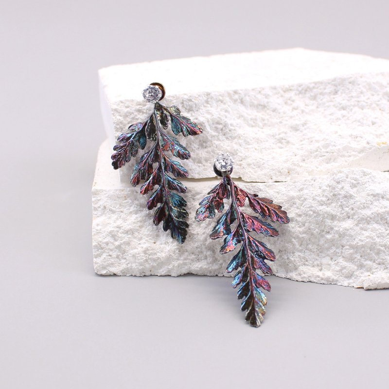 兔脚蕨 纯银耳环 镀金耳环 珍珠耳环 钻石耳环 三色 - 耳环/耳夹 - 纯银 银色