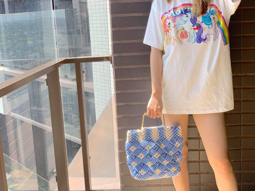 双色花形手提包【Macrame Bag】 - 手提包/手提袋 - 棉 