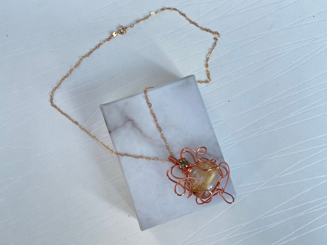 #230346 wire wrapping 金发晶 铜线 绕线 吊堕 - 项链 - 铜/黄铜 黄色