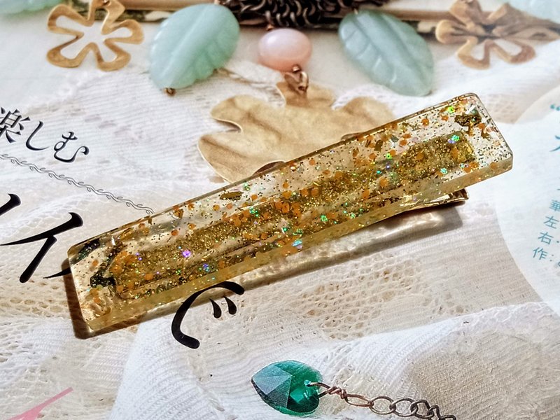 手作押花发夹 | 懒人鸭嘴发夹 | 晶莹剔透 - 发饰 - 树脂 金色
