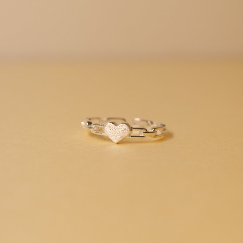 925 纯银 锁链磨砂爱心开口戒 不分尺寸戒指 可调式戒指 生日送礼 - 戒指 - 纯银 银色