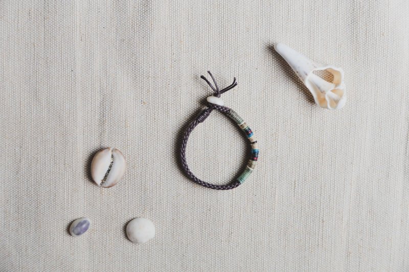 丰收 | 八股双层接线蜡绳编织手环 - 手链/手环 - 棉．麻 咖啡色