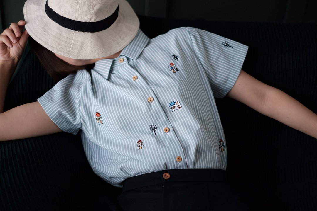 Home Shirt 家 : Green 绿色 - 女装上衣 - 绣线 绿色