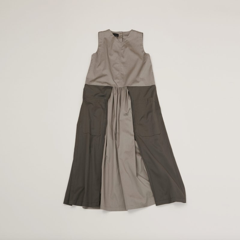 上下并色连身长裙啡色并金属啡 - 洋装/连衣裙 - 其他材质 