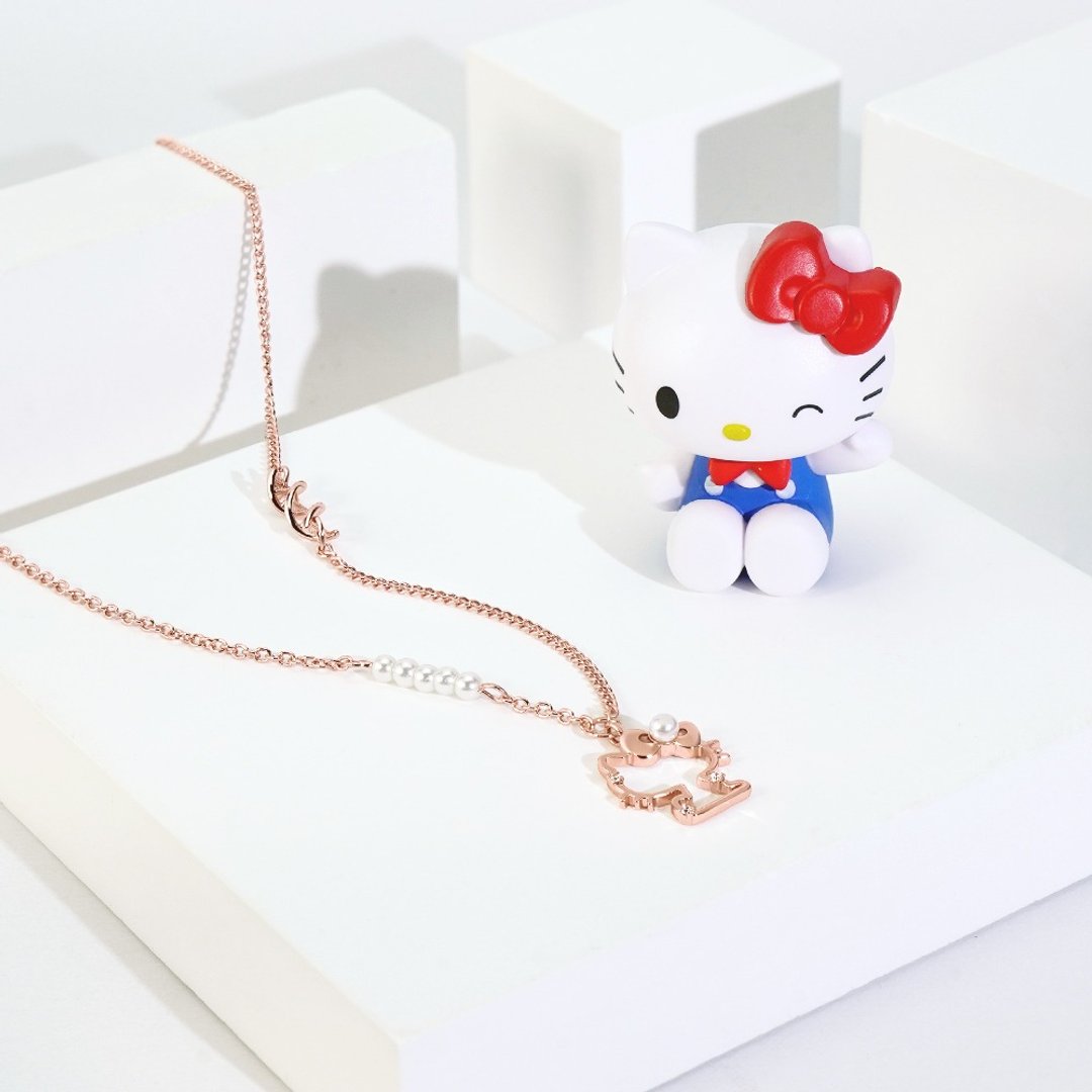 可爱DNA系列-Hello Kitty晶钻造型项链 - 项链 - 铜/黄铜 粉红色