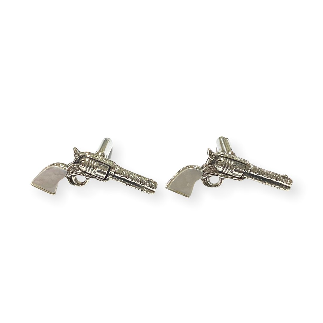 Victorian Style Revolver Mother of Pearl Cufflinks 925 Sterling Silver Mens Gift - 袖扣 - 纯银 银色