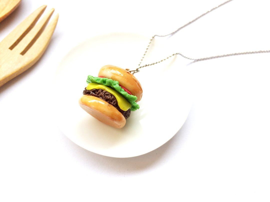 Hamburger necklace - 项链 - 粘土 橘色