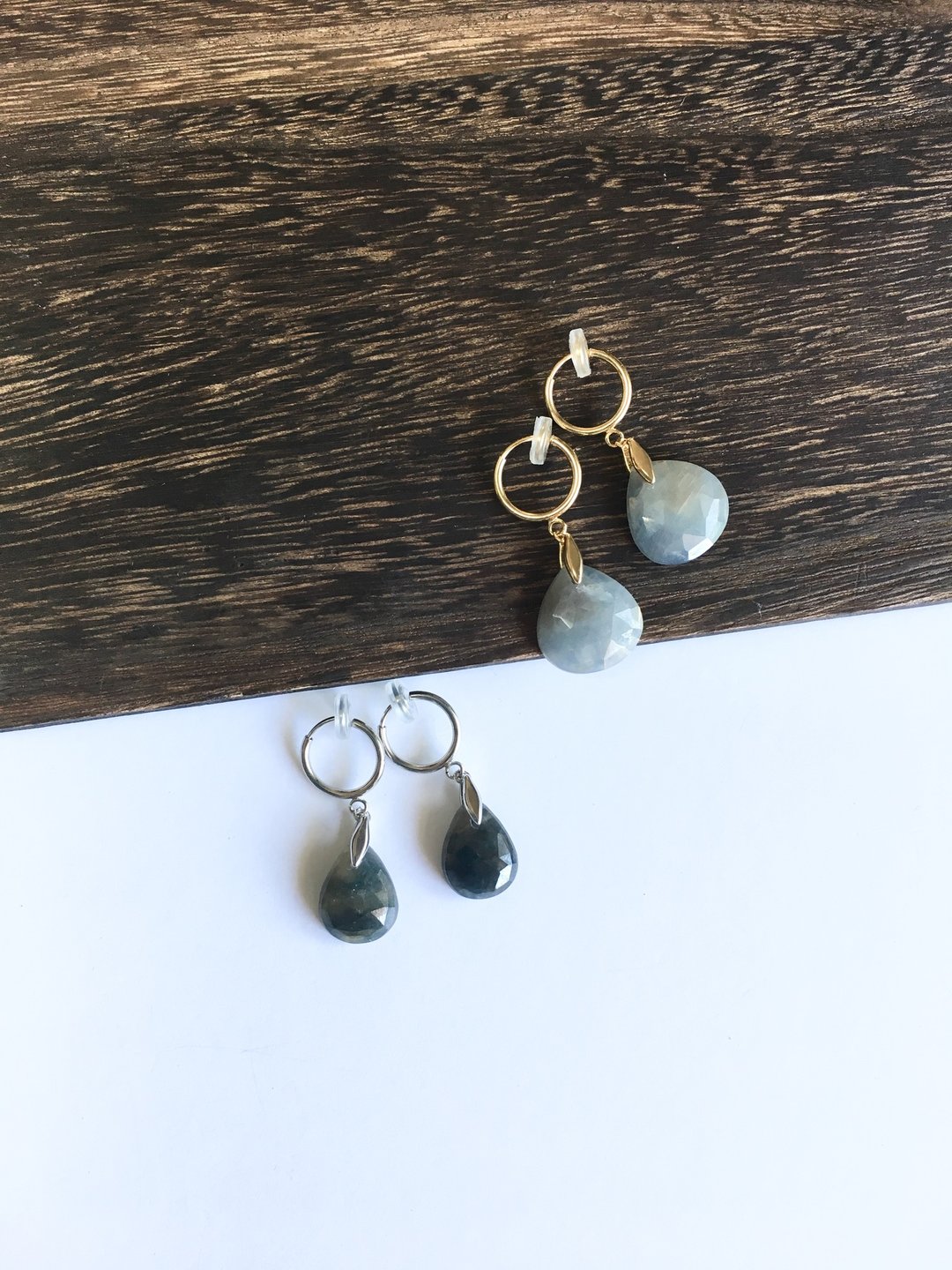 Sapphire rose cut clip-earring - 耳环/耳夹 - 半宝石 蓝色