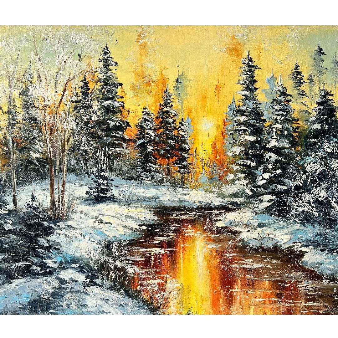 冬季绘画风景艺术原创艺术品 50x60 厘米/ 20x24 英寸 - 海报/装饰画/版画 - 棉．麻 多色