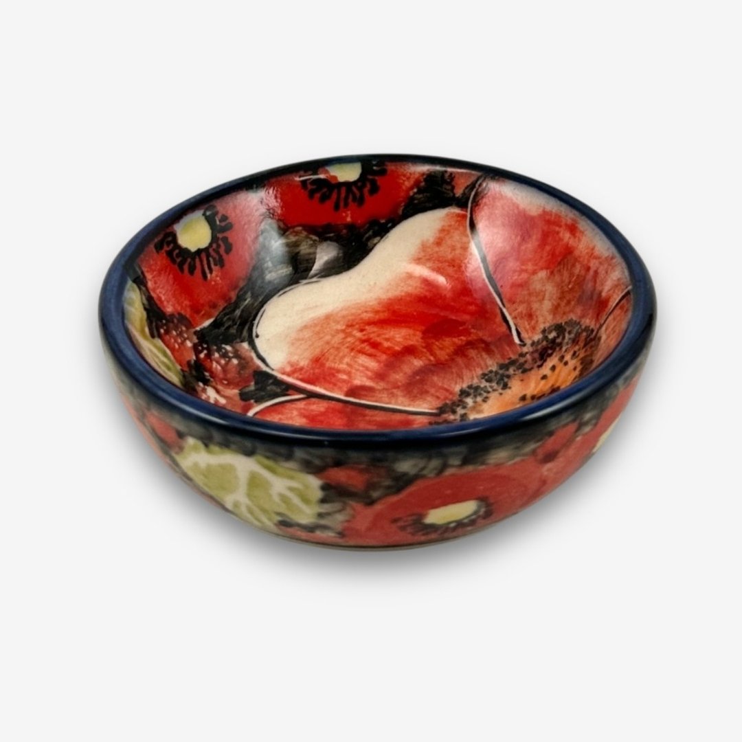 波兰手绘手工陶-酱料碗 7cm 赤霞花语系列 - 碗 - 陶 红色