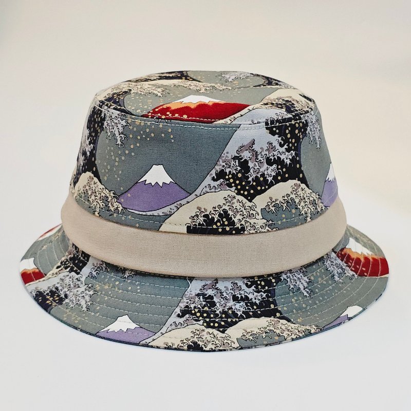 【HiGh MaLi 】英式帽-神奈川冲浪里/青绿色#日系#浮世绘#遮阳#帅 - 帽子 - 棉．麻 多色