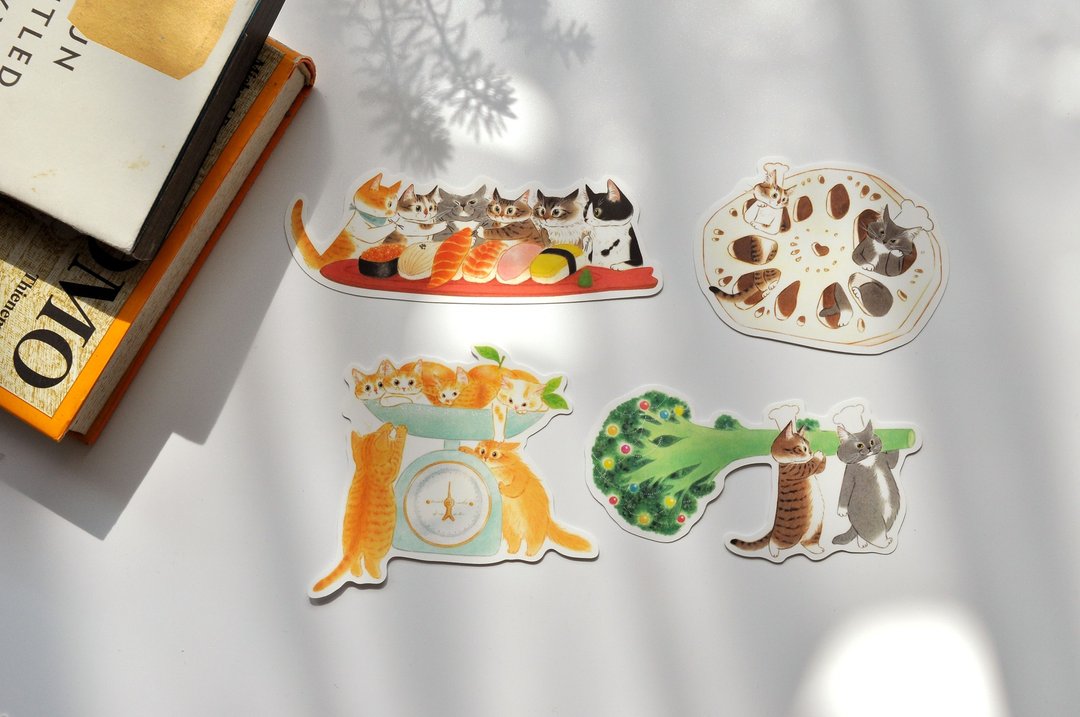 手绘插画猫咪-防水贴纸(L) - 贴纸 - 纸 白色
