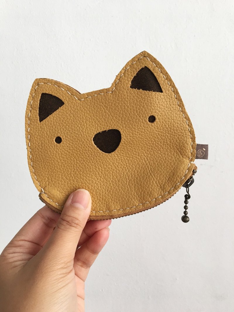 憨憨猫头/零钱包/票卡夹/钱包/黄 - 零钱包 - 真皮 黄色