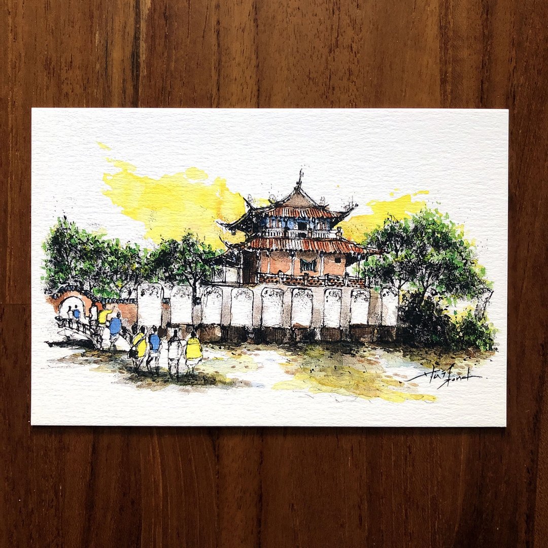 枯枝笔速写 台南古迹 赤崁楼 插画 手绘明信片 - 卡片/明信片 - 纸 