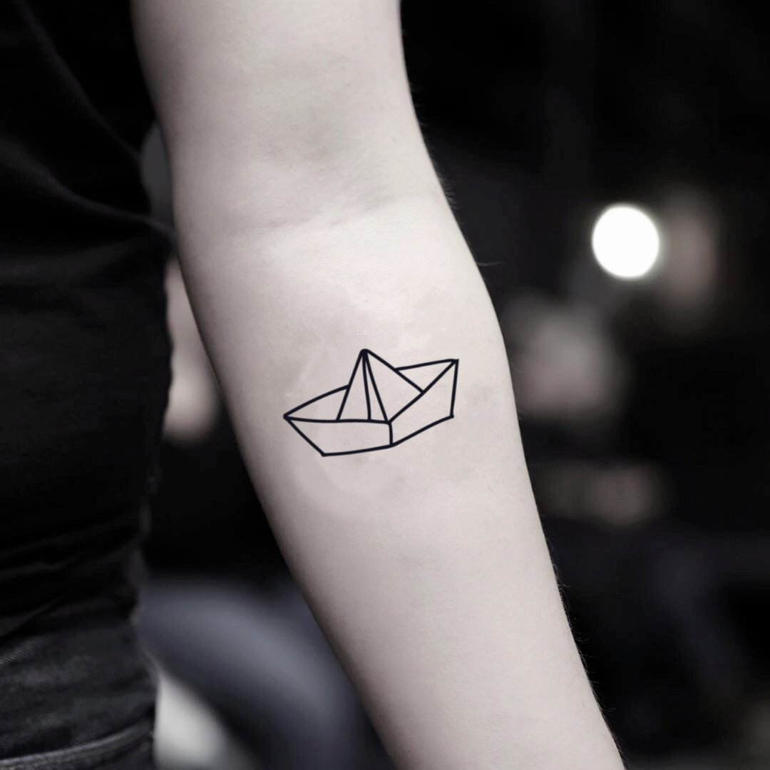 OhMyTat 纸船 Paper Boat 刺青图案纹身贴纸 (2 张) - 纹身贴 - 纸 黑色