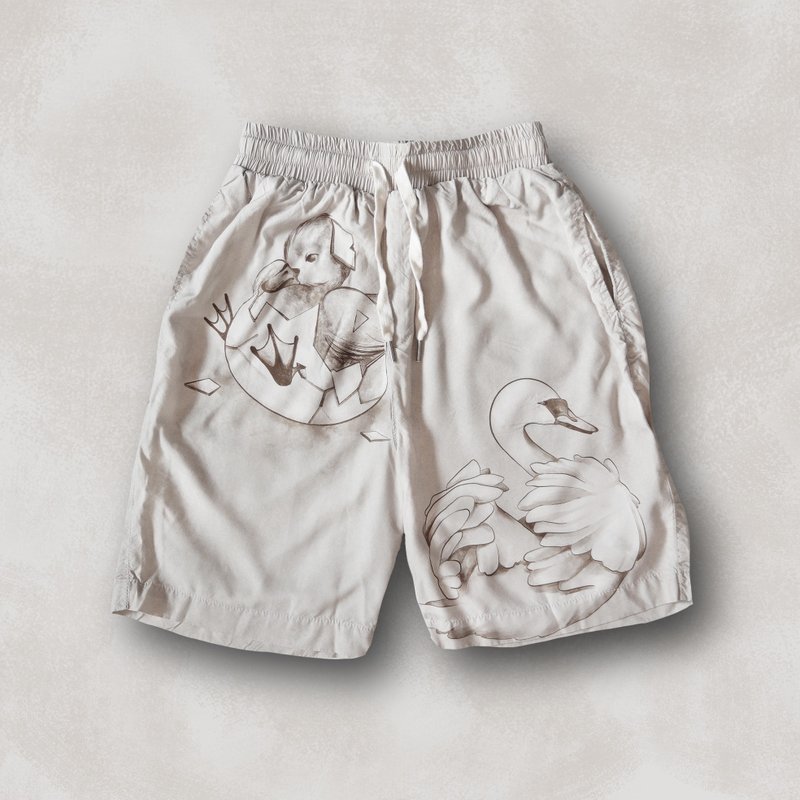 丑小鸭短裤 Selv - 中性裤装 - 棉．麻 白色