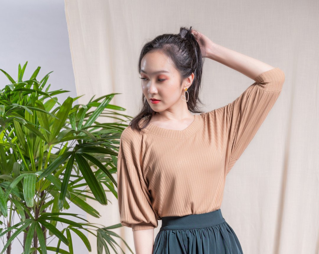 小花的秘密 七分袖上衣 - 女装上衣 - 棉 咖啡色