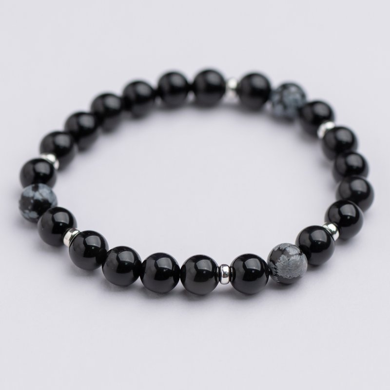 黑曜系列 8mm雪花石黑曜石单层手串 - 手链/手环 - 半宝石 黑色