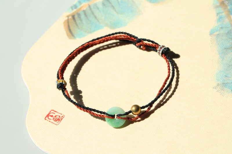 【平安扣】手链新中式松弛感被它拿捏|焦糖绳+晴水扣/ - 手链/手环 - 玉石 绿色
