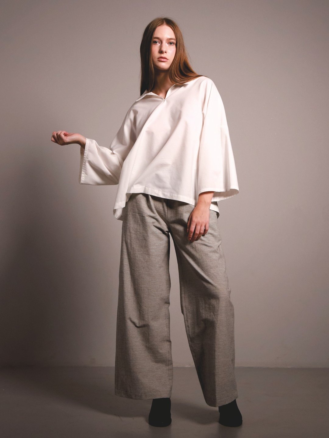 女衬衫 宽松衬衫 时髦 Oversize 日式和服风格 100% 纯棉斜纹布 - 女装衬衫 - 棉 白色