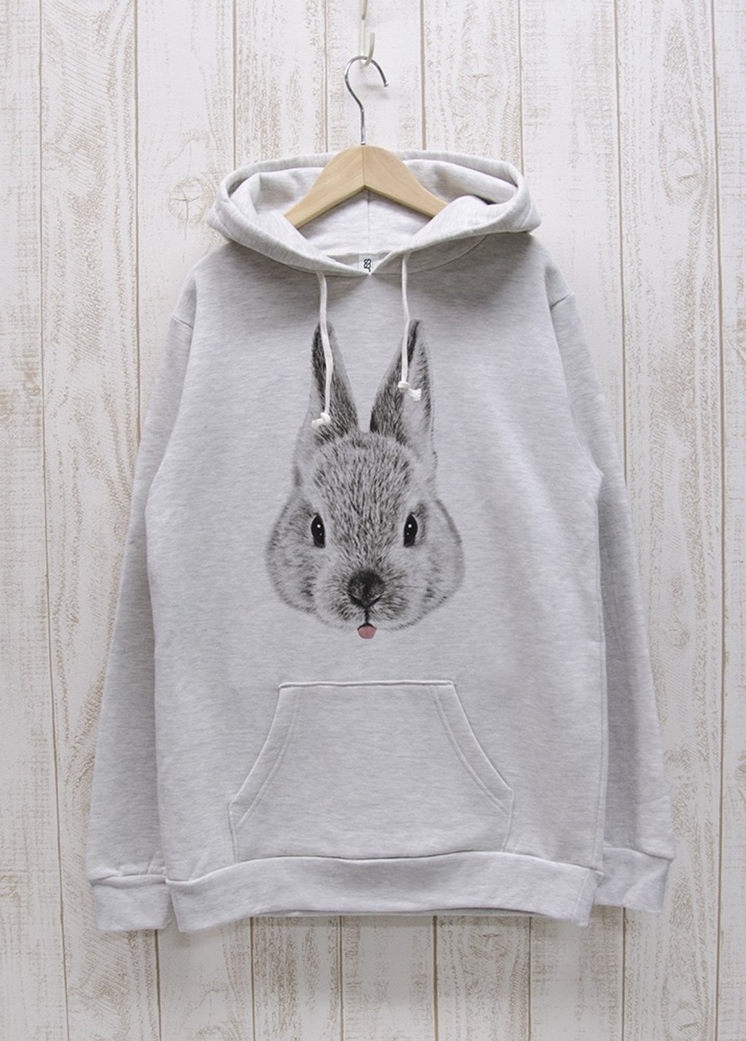 ronron RABBIT 连帽上衣 Beh 浅灰色 / R032-P-HWH - 中性连帽卫衣/T 恤 - 棉．麻 白色