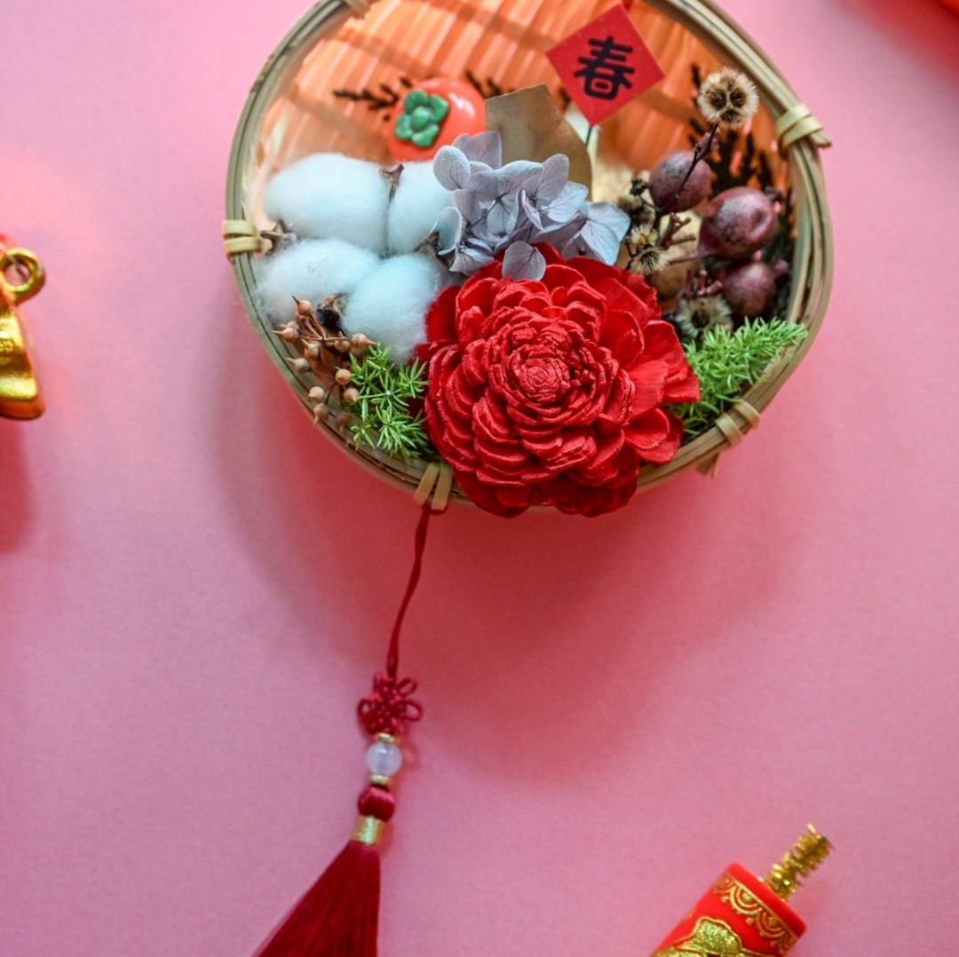 【成品、材料包】新春米筛 干燥花挂饰 I 过滤坏运・迎春布置 - 干燥花/捧花 - 植物．花 金色