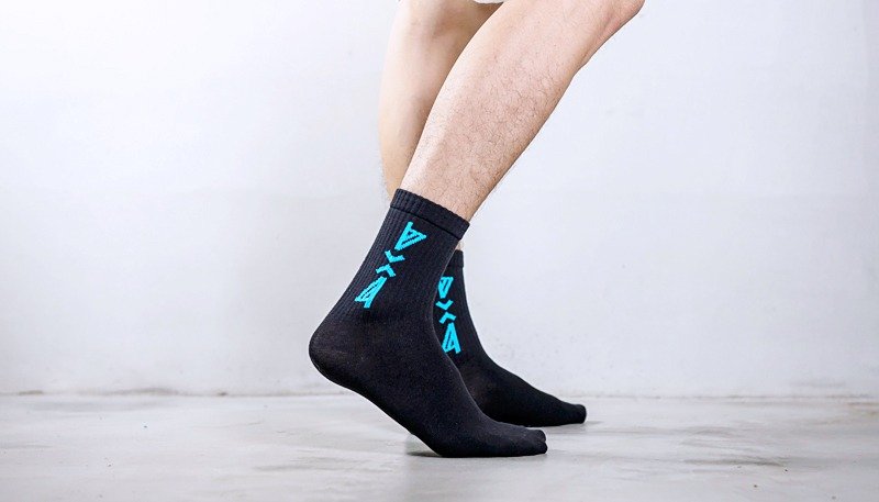 几何蓝 4 号黑色短袜 - 袜子 - 棉．麻 黑色