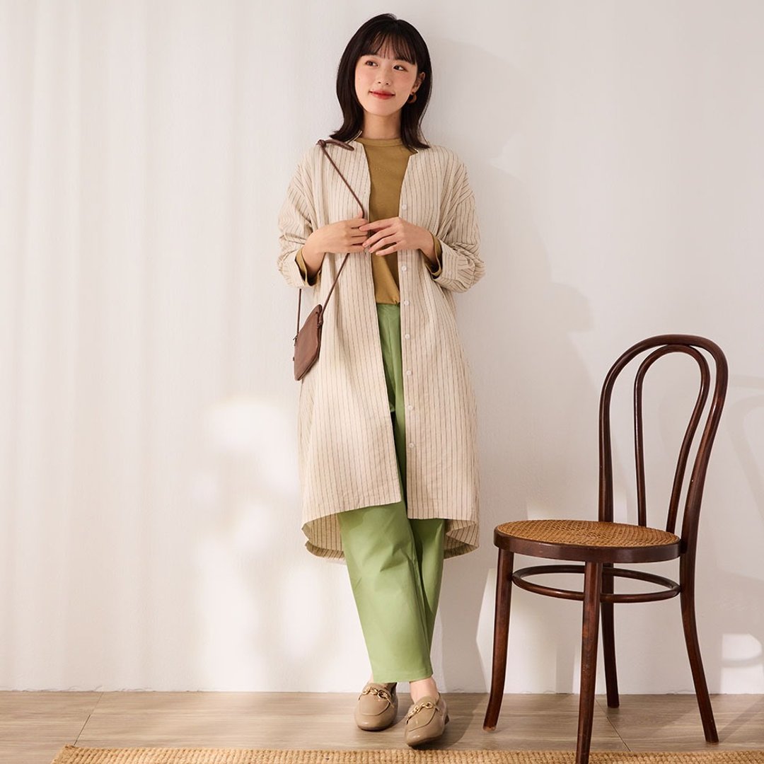 自然系棉麻直条衬衫式洋装-共2色 - 居家服/睡衣 - 棉 多色