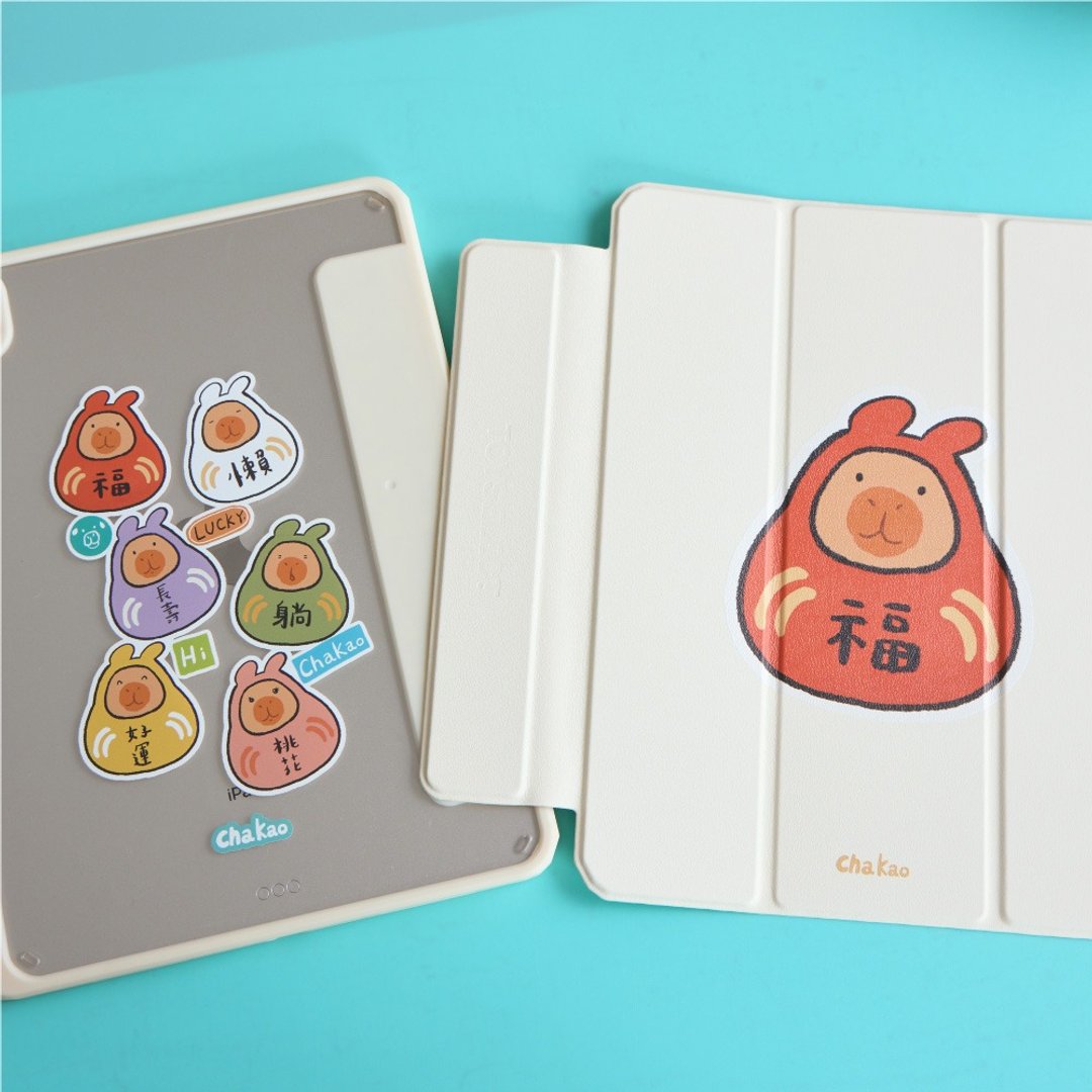 查高插画好运达摩强悍磁吸 iPad 三折/Y 折保护壳 - 平板/电脑保护壳 - 塑料 多色